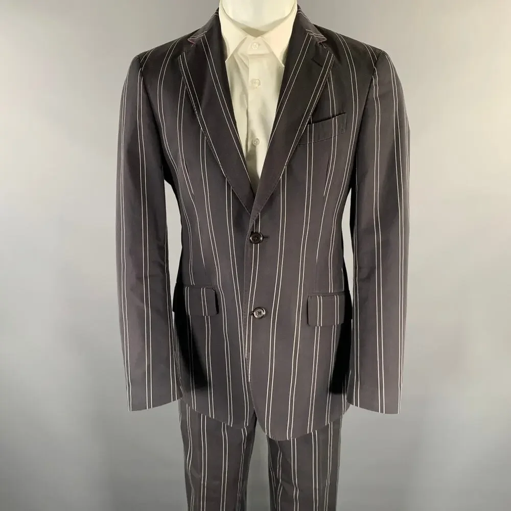 ETRO Size 38 Black White Pinstripe Cotton Notch Lapel Suit